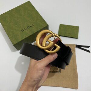 Gucci 4*110cm Leather Belt with Double G Buckle Unisex